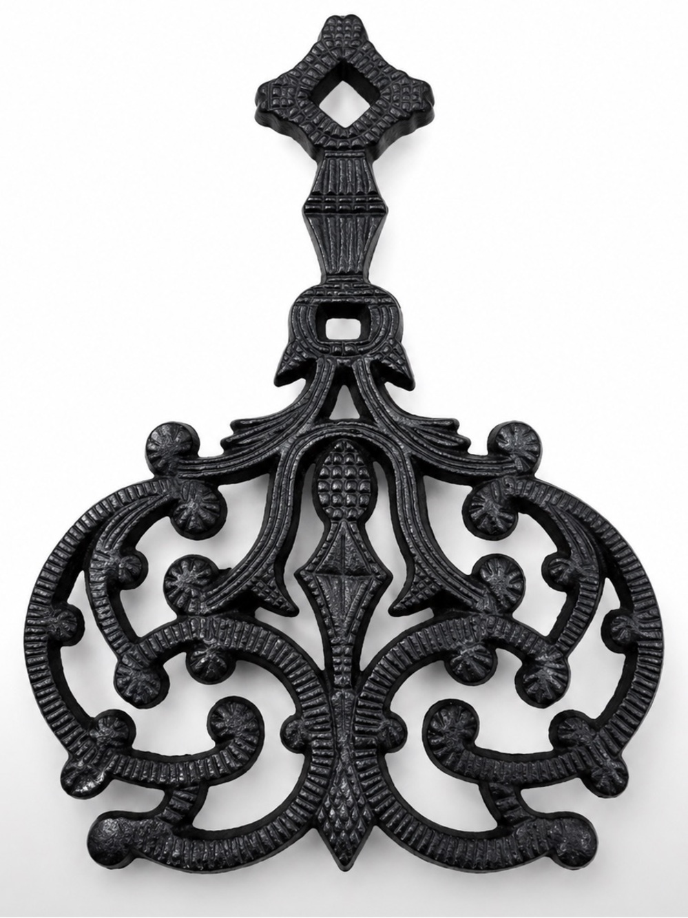Vintage J.Z.H. Cast Iron Trivet #540 — Ornate Floral Scroll Design